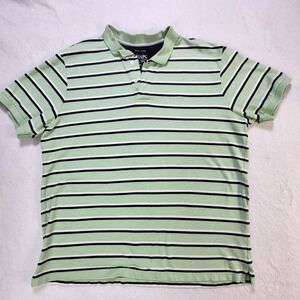 Chaps Easy Care Polo Shirt Mens XL Green White Navy Striped Short Sleeve